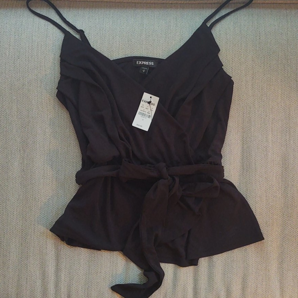 Express Pleated Wrap Front Peplum Cami